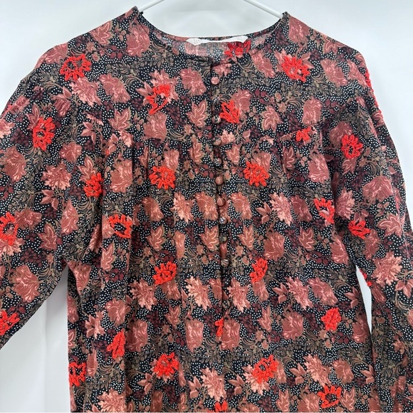 Zara Top Women Small Brown Red Embroidered Dress Long Sleeve Lightweight Boho - Picture 3 of 9